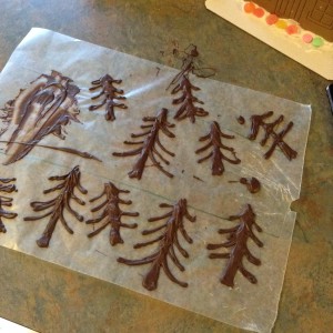 piped chocolate trees